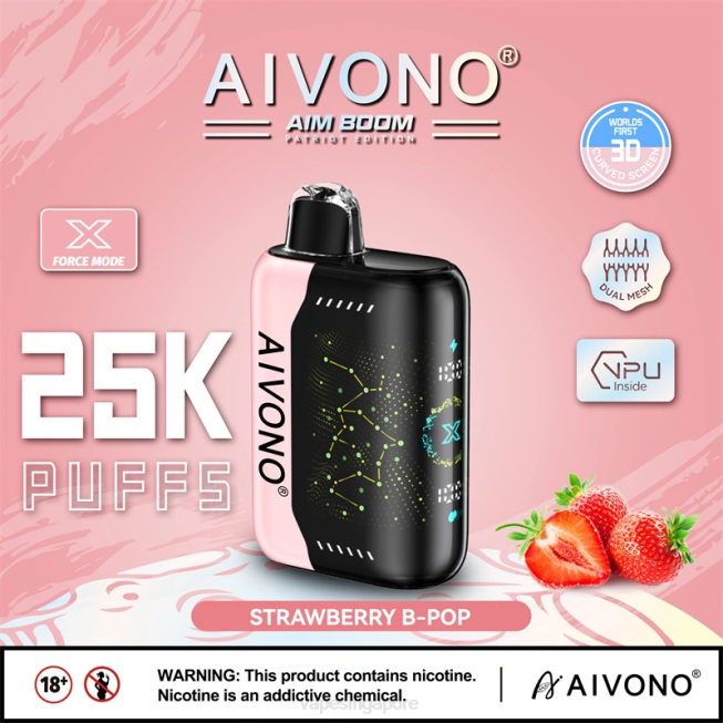 Aivono AIM BOOM 25000 Strawberry B-Pop - 82P6352 Vape Supplier Singapore