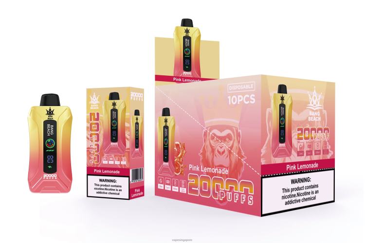 Bang Beach 20000 Puffs Smart Screen Vape JL06V4 - Disposable E Cigarette Singapore Pink Lemonade