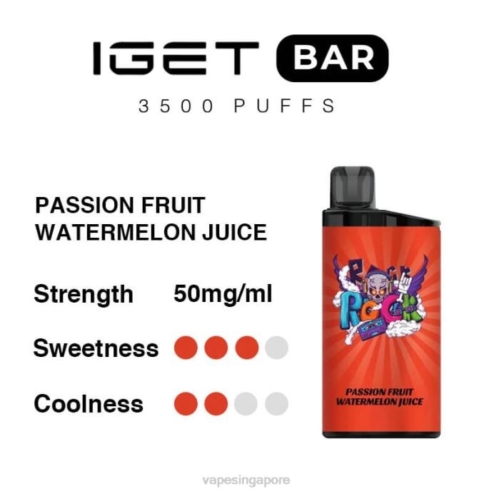 Passion Fruit Watermelon Juice - best disposable Vape Singapore 2PLF97 IGET BAR 3500 5% NICOTINE