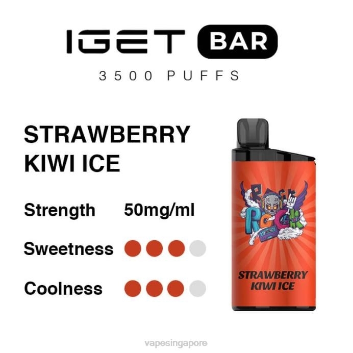 Strawberry Kiwi Ice - disposable Vape SG 2PLF90 IGET BAR 3500 5% NICOTINE