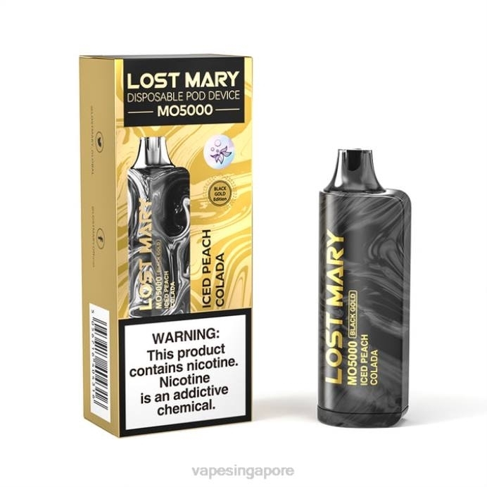 Iced Peach Colada - Vape supplier Singapore 2PLF345 LOST MARY MO5000 Black Gold 10mL