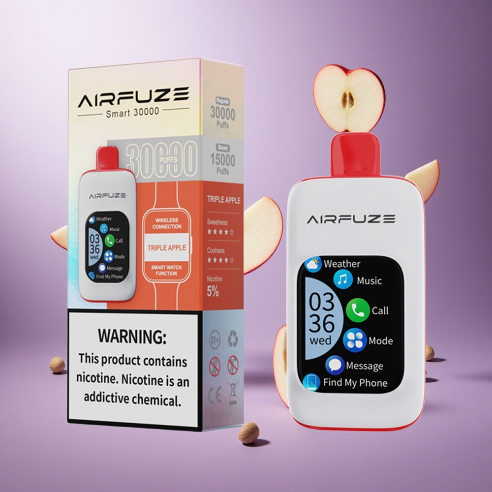 AirFuze Smart 30000 Puffs Triple Apple Singapore Wholesale 5% Nicotine Strength 900mAh Battery Capacity