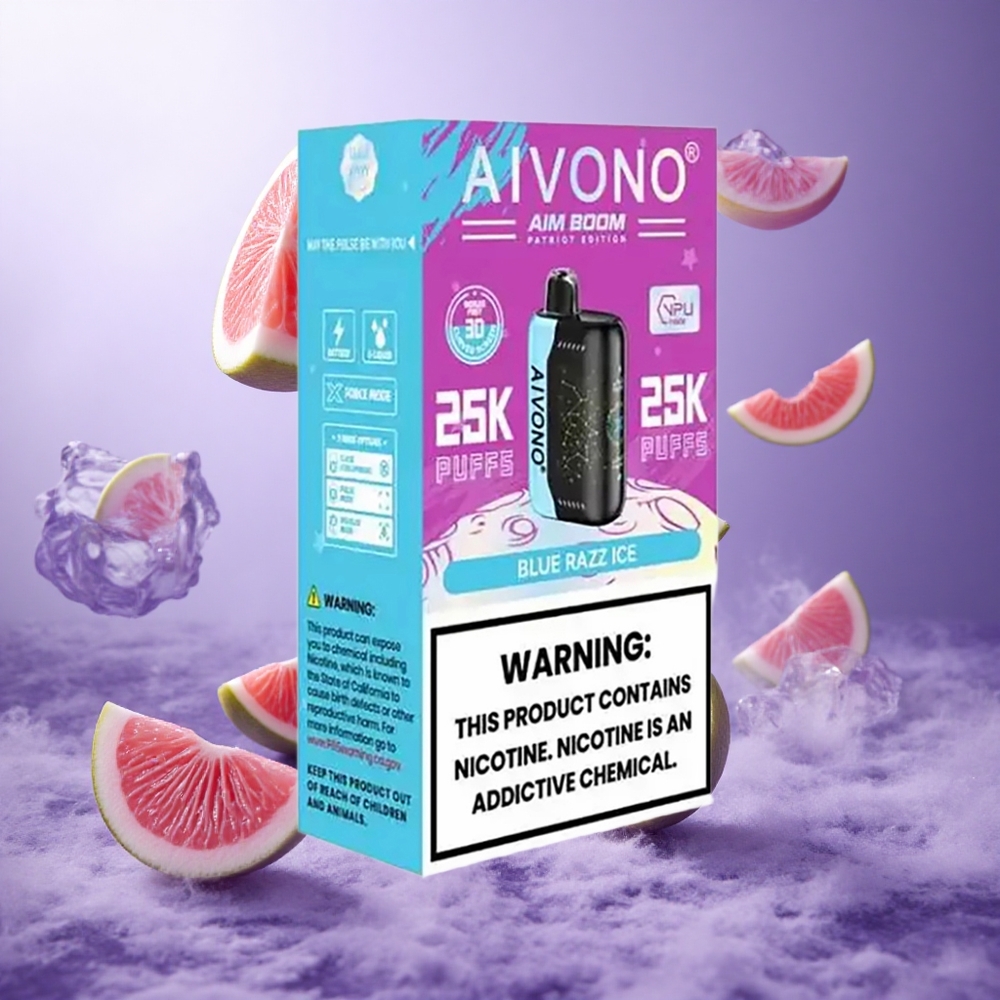 Aivono Aim Boom 25000 Puffs Blue Razz Ice Singapore Wholesale 28ml E-Liquid Capacity 650mAh Battery