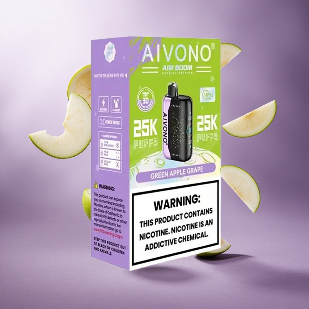 Aivono Aim Boom 25000 Puffs Green Apple Grape Singapore wholesale 28ml E-Liquid Capacity 650mAh Battery