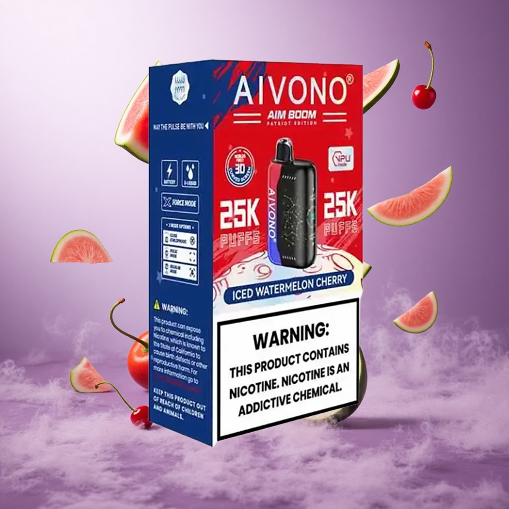 Aivono Aim Boom 25000 Puffs Iced Watermelon Cherry Singapore Wholesale 28ml E-Liquid Capacity 650mAh Battery