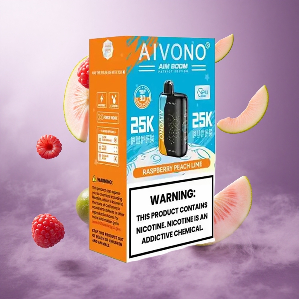 Aivono Aim Boom 25000 Puffs Raspberry Peach Lime Singapore Wholesale 28ml E-Liquid Capacity 650mAh Battery