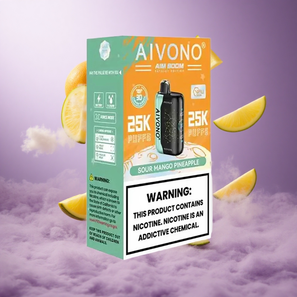 Aivono Aim Boom 25000 Puffs Sour Mango Pineapple Singapore Wholesale 28ml E-Liquid Capacity 650mAh Battery