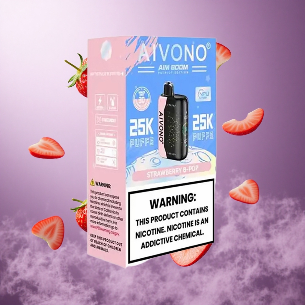 Aivono Aim Boom 25000 Puffs Strawberry B Pop Singapore Wholesale 28ml E-Liquid Capacity 650mAh Battery