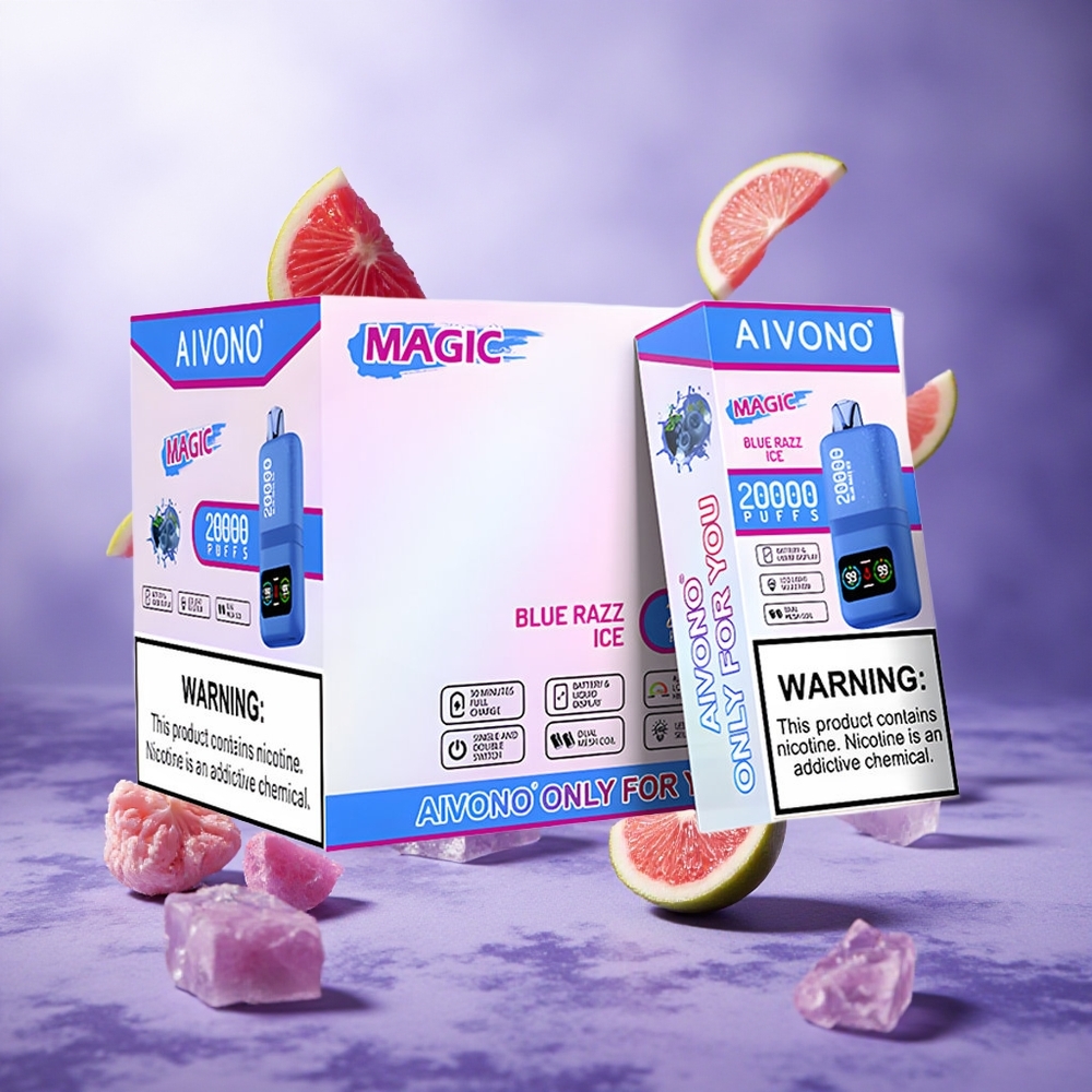 Aivono Aim Magic 20000 Puffs Blue Razz Ice Singapore Wholesale 26ml E-liquid Dual Mesh Coils