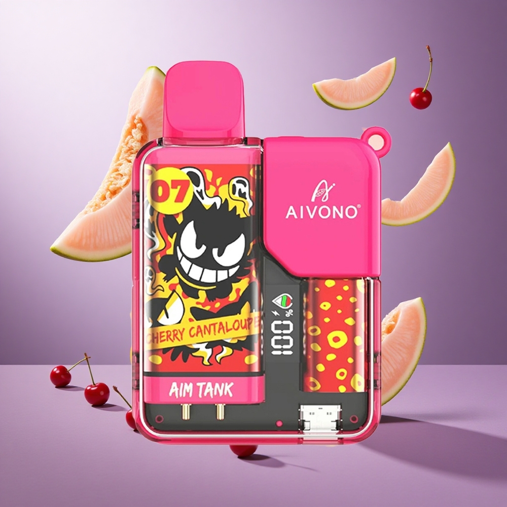 Aivono Aim Tank 9500 Puffs Cherry Cantaloupe Singapore Wholesale 18ml E-liquid Capacity 650mAh Battery