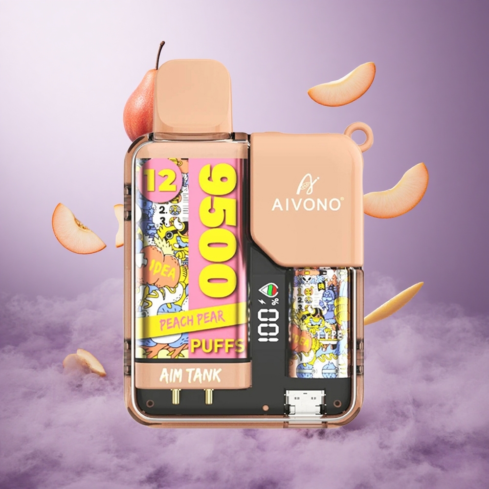 Aivono Aim Tank 9500 Puffs Peach Pear Singapore Wholesale 18ml E-liquid Capacity 650mAh Battery