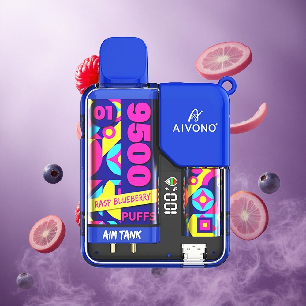 Aivono Aim Tank 9500 Puffs Rasp Blueberry Singapore Wholesale 18ml E-liquid Capacity 650mAh Battery