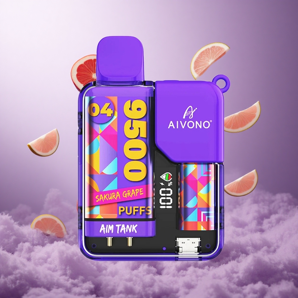 Aivono Aim Tank 9500 Puffs Sakura Grape Singapore Wholesale 18ml E-liquid Capacity 650mAh Battery