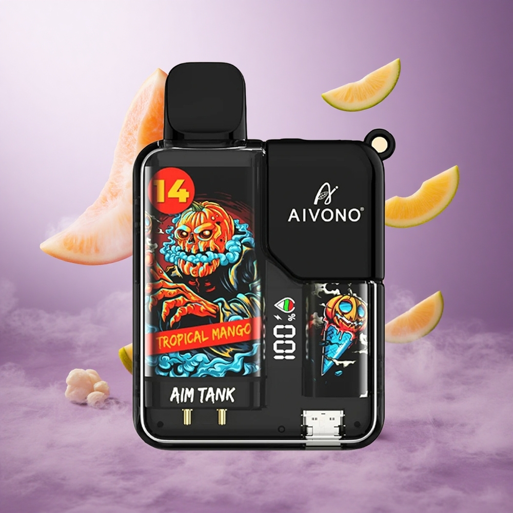 Aivono Aim Tank 9500 Puffs Tropical Mango Singapore Wholesale 18ml E-liquid Capacity 650mAh Battery