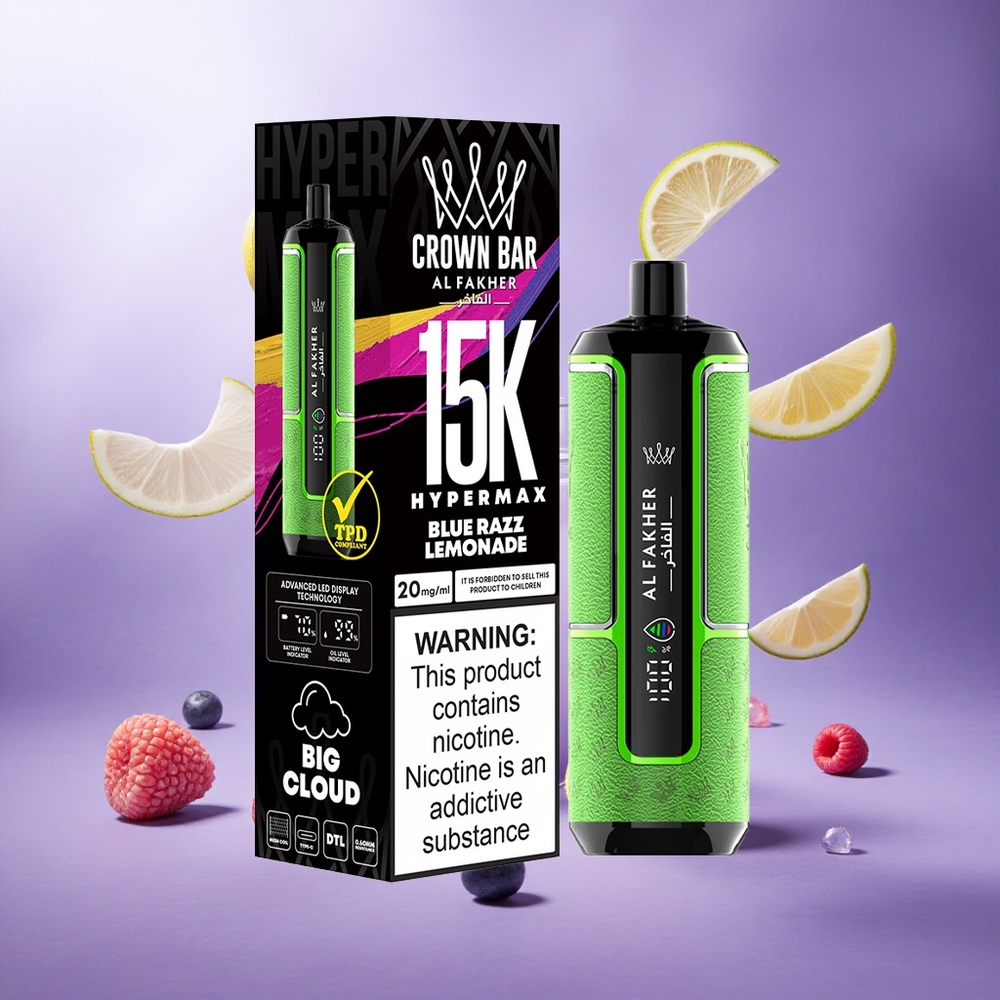 Al Fakher Crown Bar 15K Hypermax Blue Razz Lemonade Singapore Wholesale 22ml 15,000 Puffs