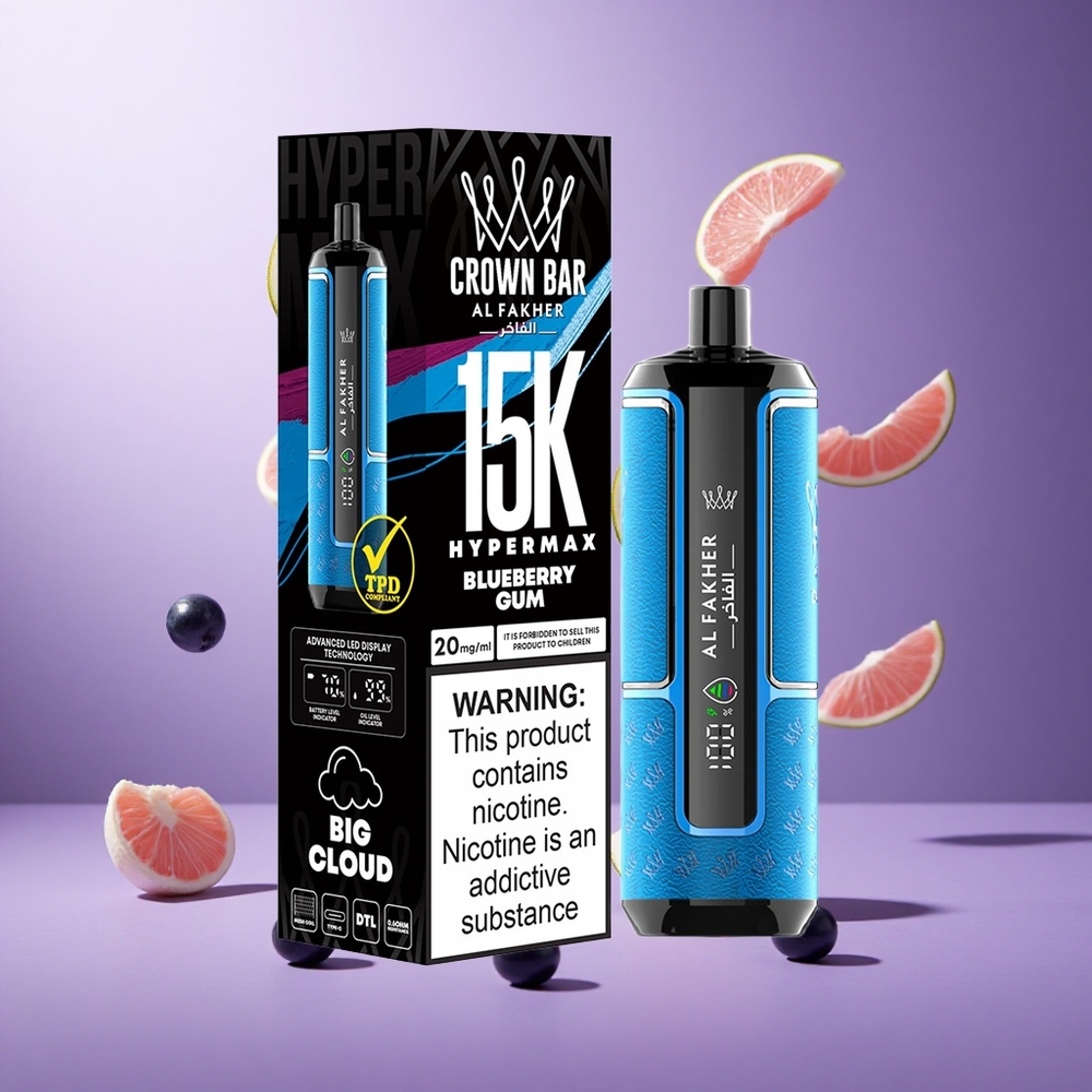 Al Fakher Crown Bar 15K Hypermax Blueberry Gum Singapore Wholesale 22ml 15,000 Puffs