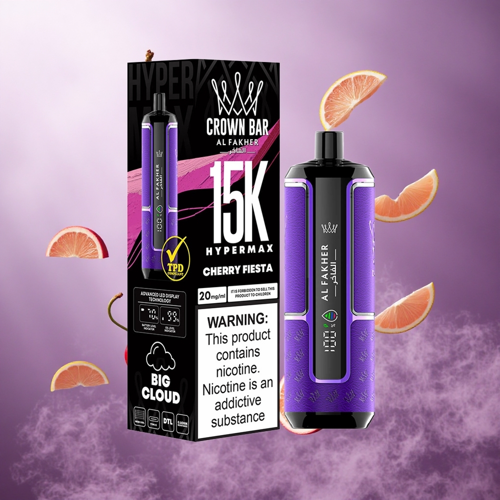 Al Fakher Crown Bar 15K Hypermax Disposable Vape Kit Cherry Fiesta Singapore Wholesale 22ml 15,000 Puffs