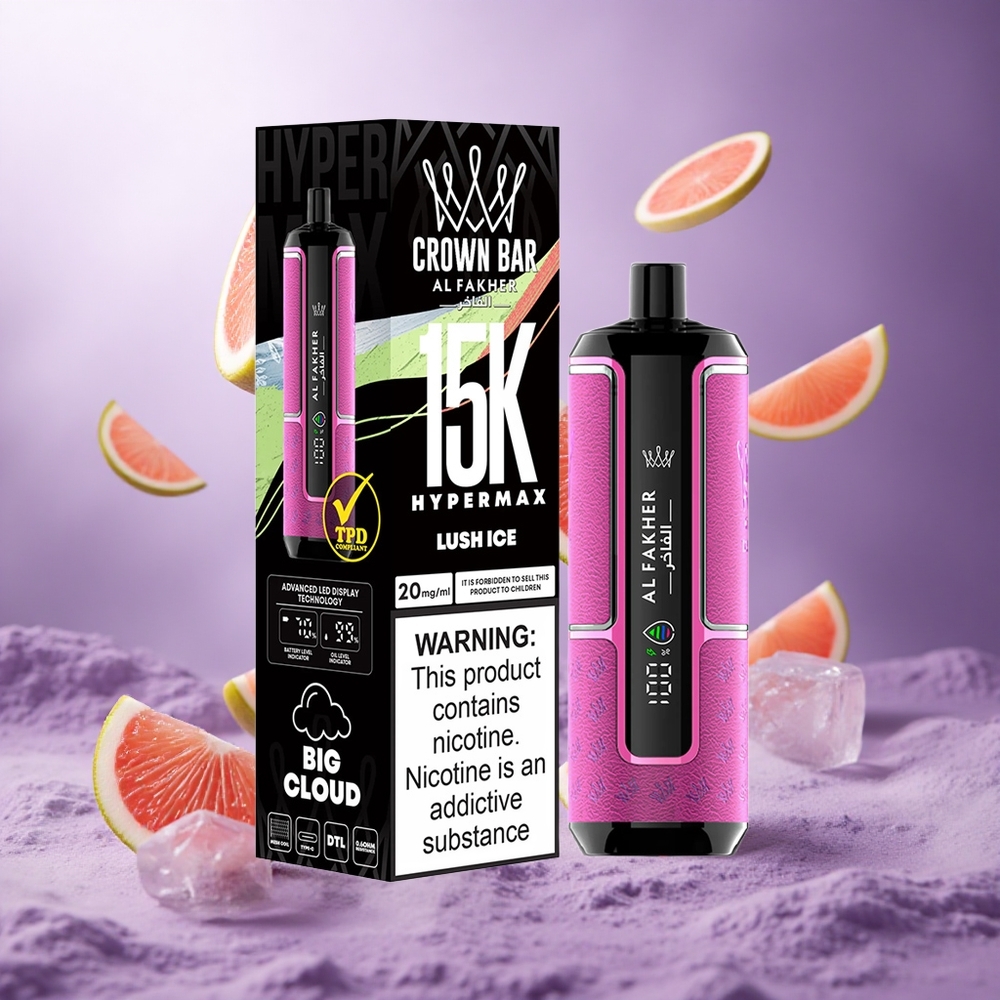 Al Fakher Crown Bar 15K Hypermax Disposable Vape Kit Luch Ice Singapore Wholesale 22ml E-Liquid Capacity Up to 15,000 Puffs