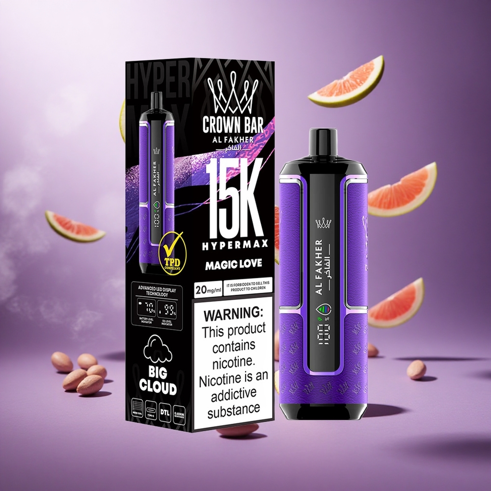 Al Fakher Crown Bar 15K Hypermax Disposable Vape Kit Magic Love Singapore wholesale 22ml E-Liquid Capacity Up to 15,000 Puffs