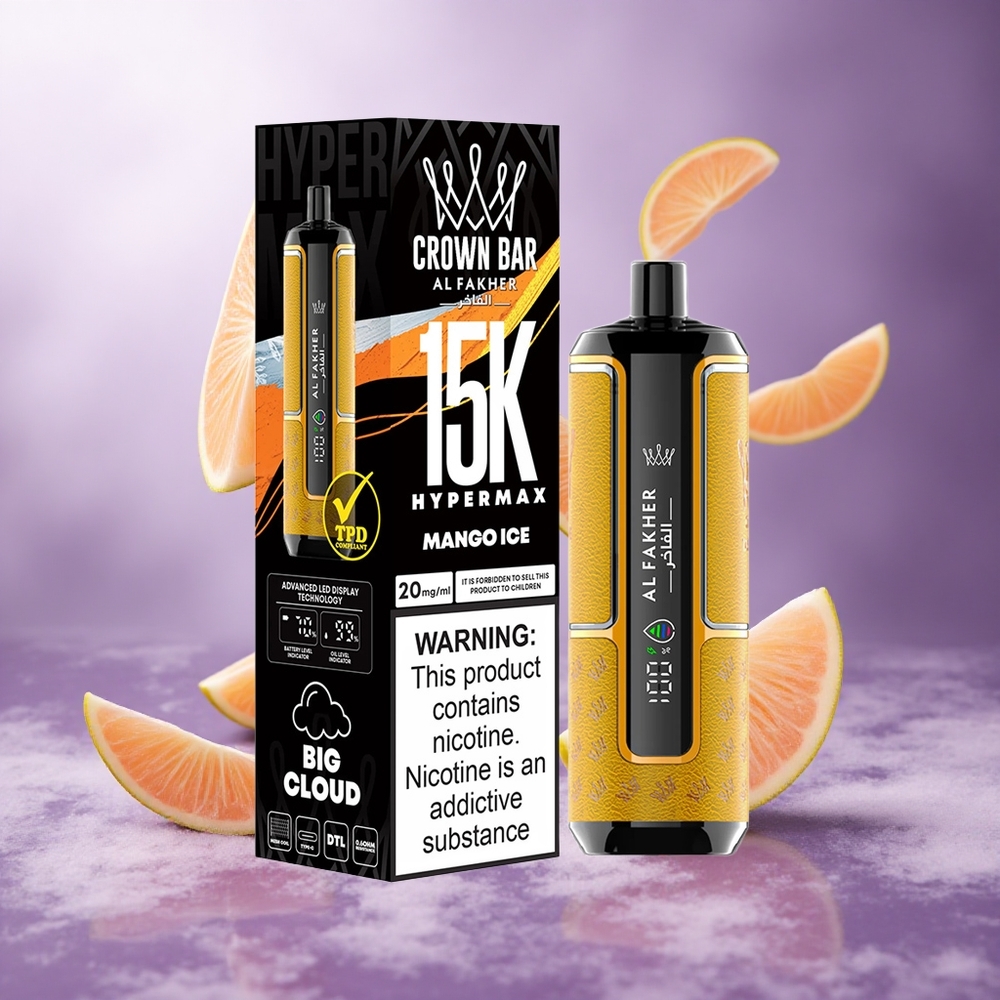Al Fakher Crown Bar 15K Hypermax Disposable Vape Kit Mango Ice Singapore Wholesale 600mAh Battery Up to 15,000 Puffs