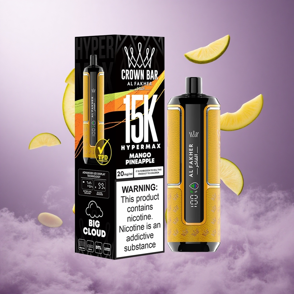 Al Fakher Crown Bar 15K Hypermax Disposable Vape Kit Mango Pineapple Singapore Wholesale 22ml 600mAh Battery