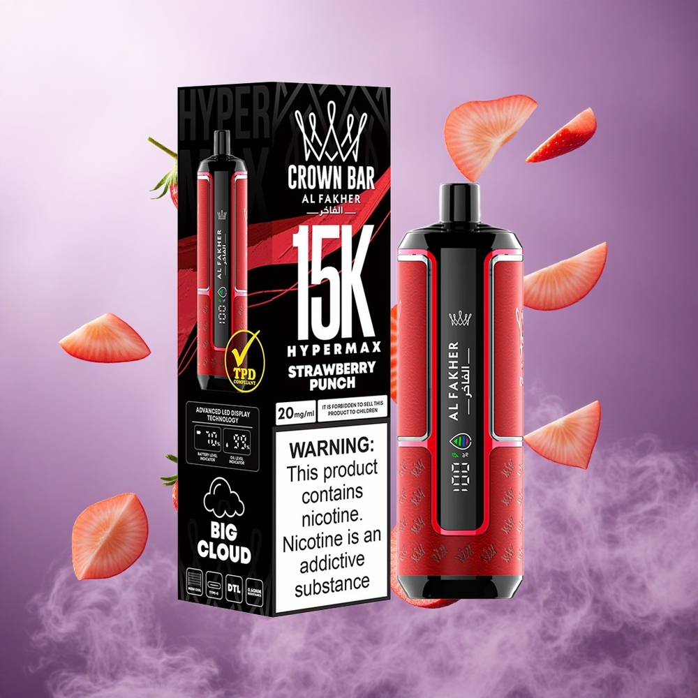 Al Fakher Crown Bar 15K Hypermax Disposable Vape Kit Strawberry Punch Singapore Wholesale 22ml 15,000 Puffs