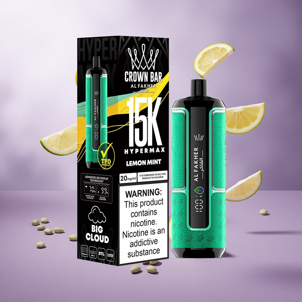 Al Fakher Crown Bar 15K Lemon Mint Singapore Wholesale 22ml E-Liquid Capacity 600mAh Battery
