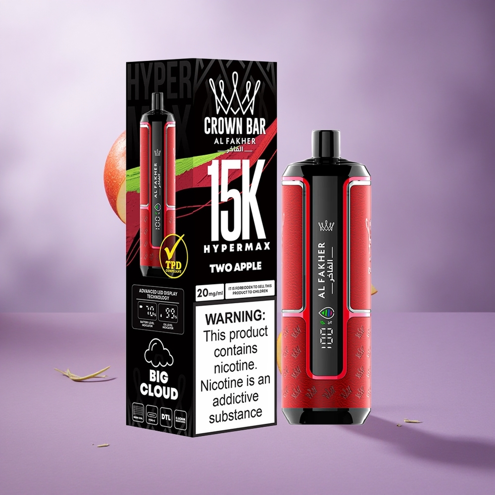 Al Fakher Crown Bar 15K Two Apple Singapore Wholesale 22ml E-Liquid Capacity Up to 15,000 Puffs