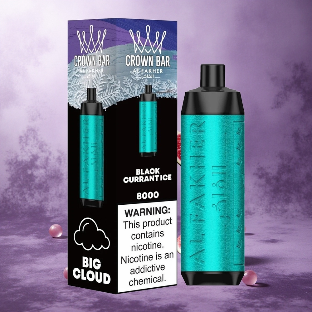Al Fakher Crown Bar 8000 8000 Puffs Black Currant Ice Singapore Wholesale 18ml e-Liquid Capacity 5mg Nicotine Contain