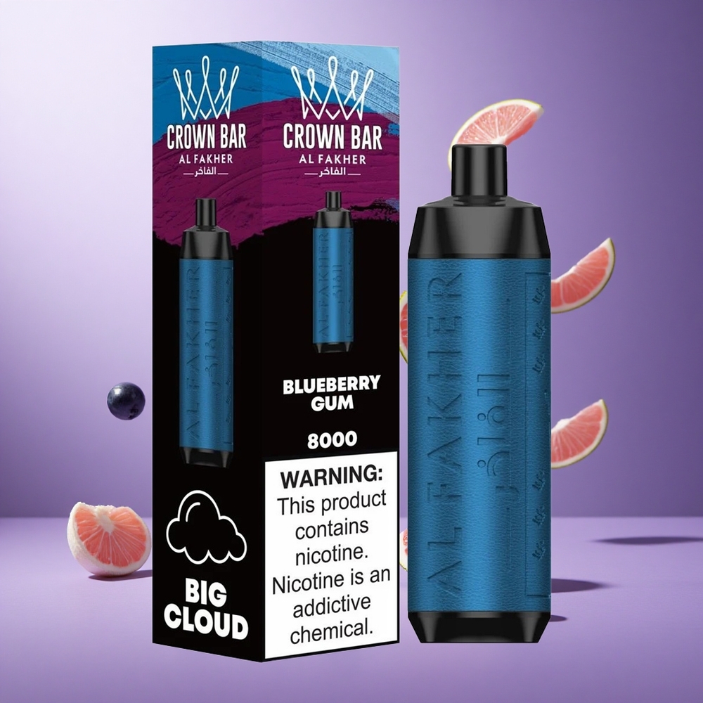 Al Fakher Crown Bar 8000 8000 Puffs Blueberry Gum Singapore Wholesale 18ml e-Liquid Capacity 5mg Nicotine Contain