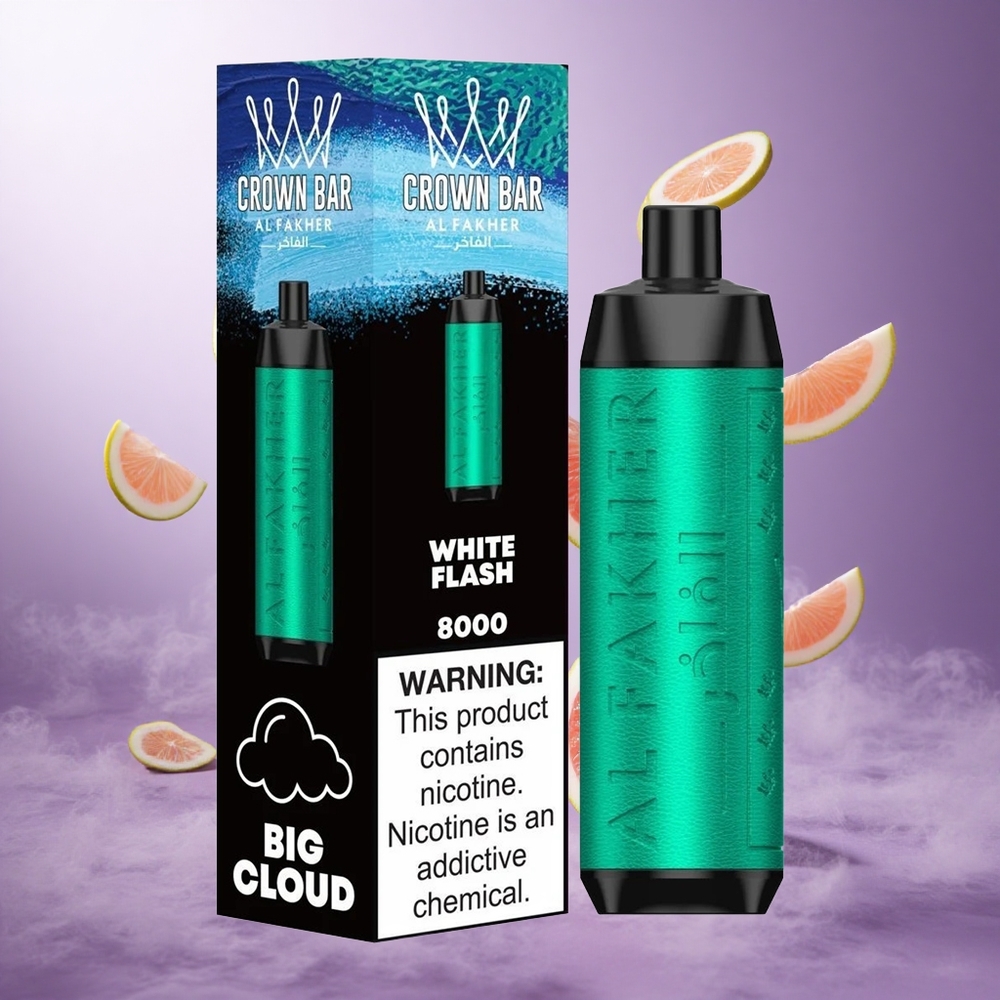 Al Fakher Crown Bar 8000 Crystal 8000 Puffs White Flash Singapore Wholesale 18ml e-Liquid Capacity 5mg Nicotine Contain
