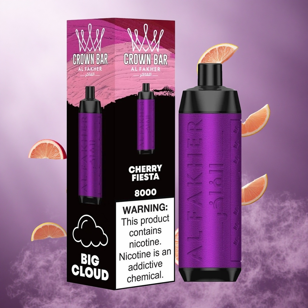 Al Fakher Crown Bar 8000 Crystal Disposable Vape Cherry Fiesta 18ml e-Liquid Capacity Up To 8000 Puffs Singapore wholesale