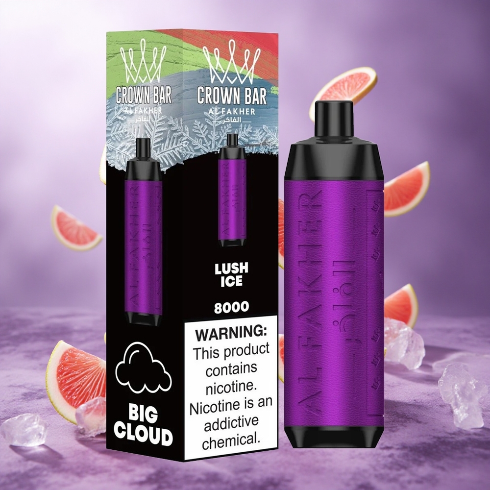 Al Fakher Crown Bar 8000 Crystal Disposable Vape Ice Lush Singapore Wholesale 18ml e-Liquid Capacity Up To 8000 Puffs