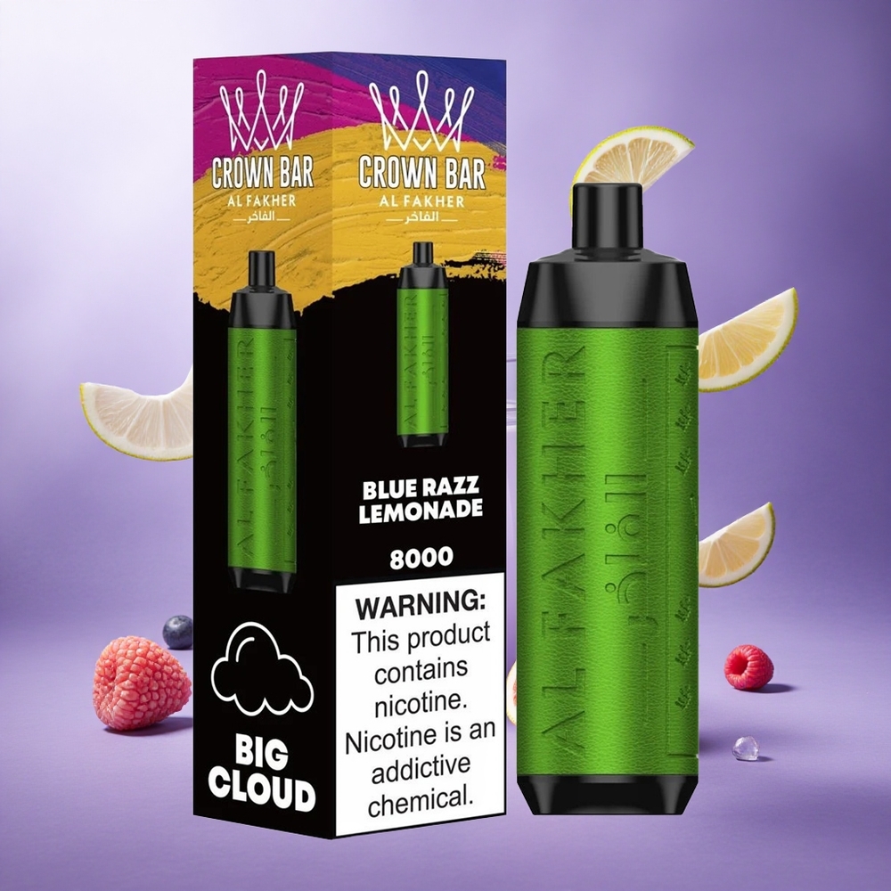 Al Fakher Crown Bar 8000 Puffs Blue Razz Lemonade Singapore Wholesale 18ml e-Liquid Capacity 5mg Nicotine Contain