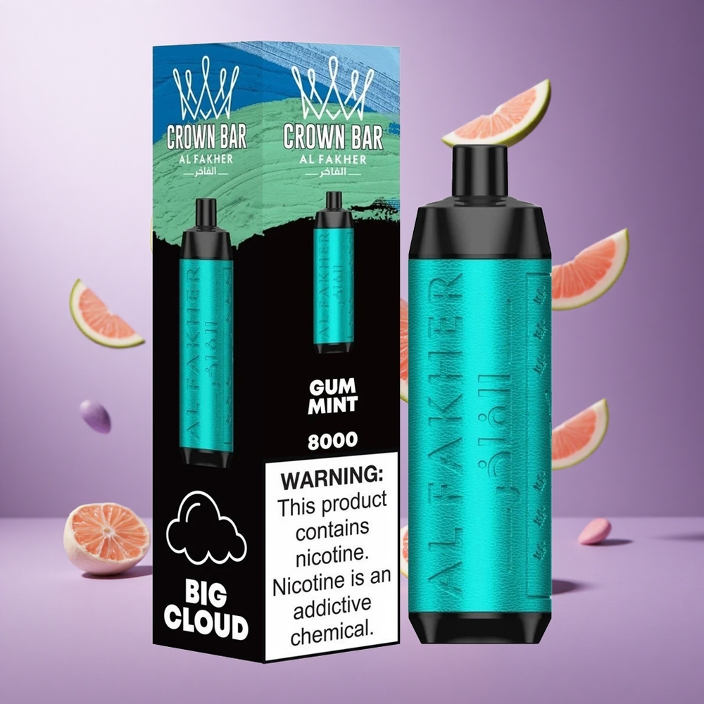 Al Fakher Crown Bar 8000 Puffs Crystal Disposable Vape Gum Mint Singapore Wholesale 18ml e-Liquid Capacity 5mg Nicotine Contain