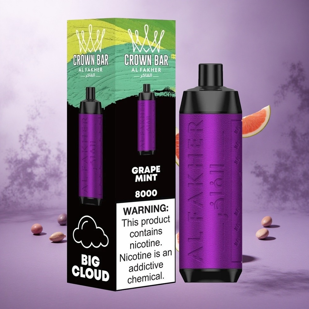 Al Fakher Crown Bar 8000 Puffs Grape Mint Singapore Wholesale 18ml e-Liquid Capacity Up To 8000 Puffs