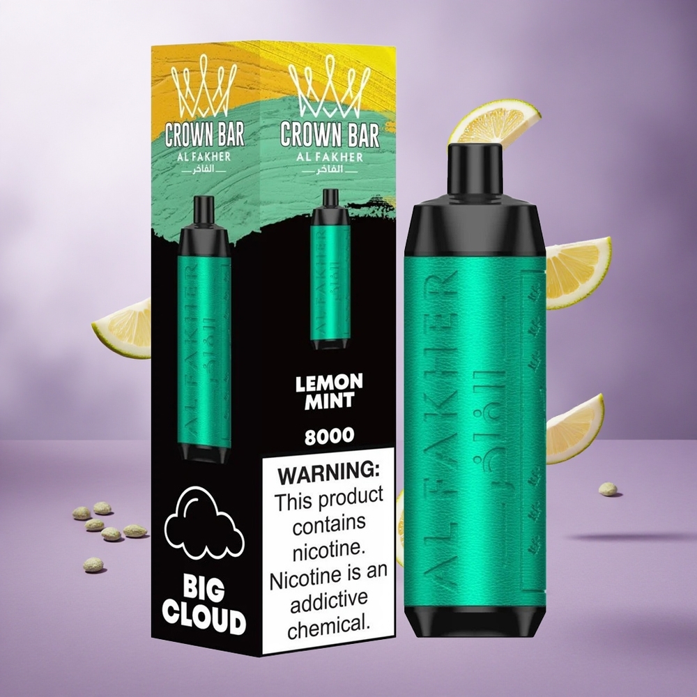 Al Fakher Crown Bar 8000 Puffs Lemon Mint Singapore Wholesale 18ml e-Liquid Capacity Up To 8000 Puffs
