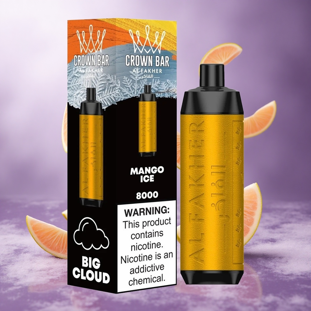 Al Fakher Crown Bar 8000 Puffs Mango Ice Singapore Wholesale 18ml e-Liquid Capacity 600mah Battery