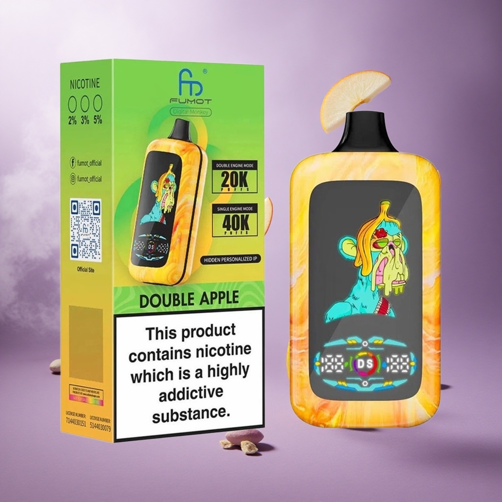 Fumot Digital Monkey 40000 Puffs Double Apple Singapore Wholesale Dual Mesh Coil Type-C Port