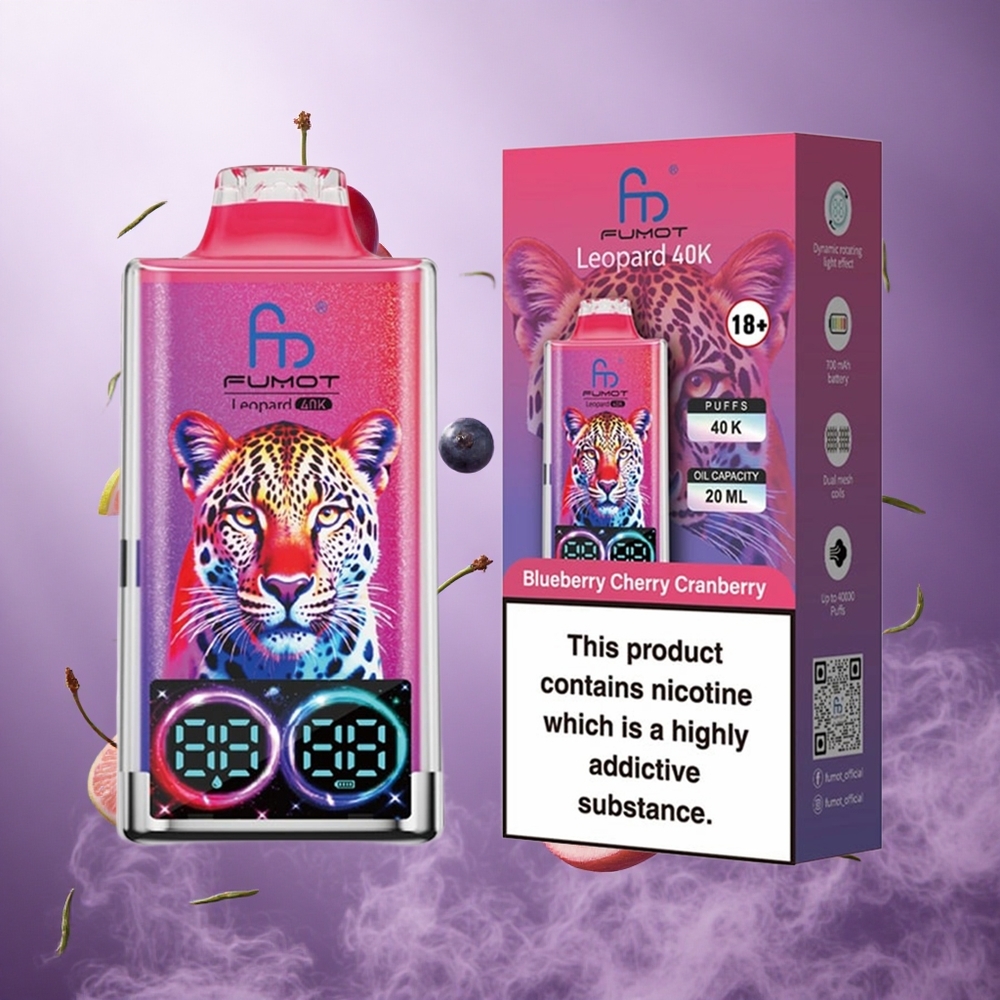 Fumot Leopard 40000 Puffs Blueberry Cherry Cranberry Singapore Wholesale 0% 2% 3% 5% Nicotine 700mAh Battery