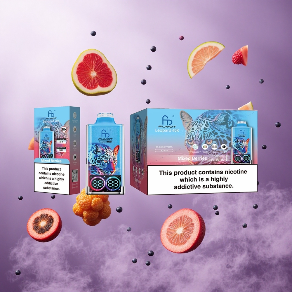 Fumot Leopard 40000 Puffs Mixed Berries Singapore Wholesale 0% 2% 3% 5% Nicotine Dual Mesh