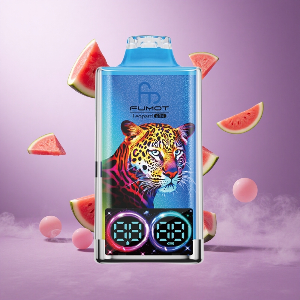 Fumot Leopard 40000 Puffs Watermelon Bubblegum Singapore Wholesale Dual Mesh Digital Tube Oil Power Display