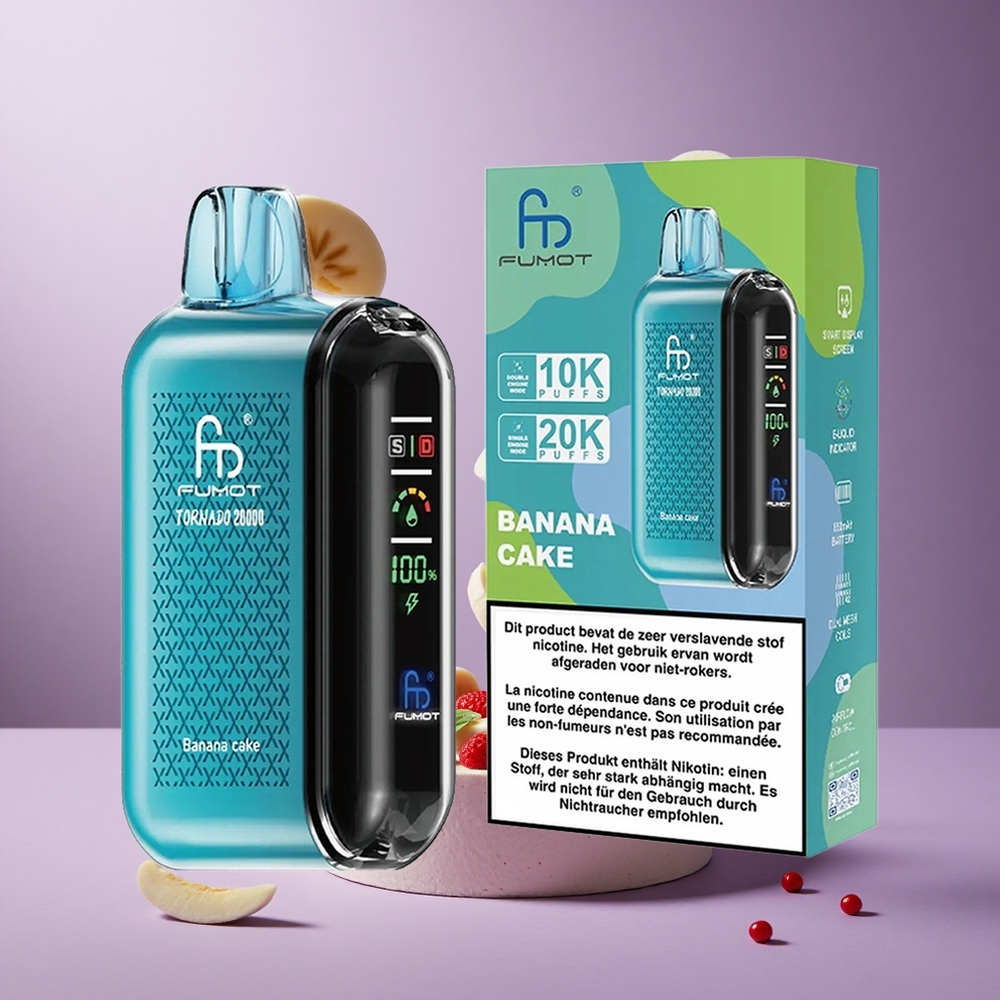 Fumot Tornado 20000 Puffs Banana Cake Singapore Wholesale Dual Mesh Coil 850mAh Rechargeable Battery