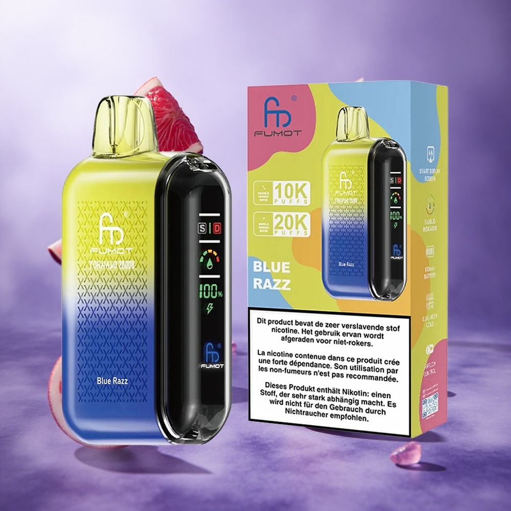 Fumot Tornado 20000 Puffs Blue Razz Singapore Wholesale 20ml E-liquid Capacity 850mAh Rechargeable Battery
