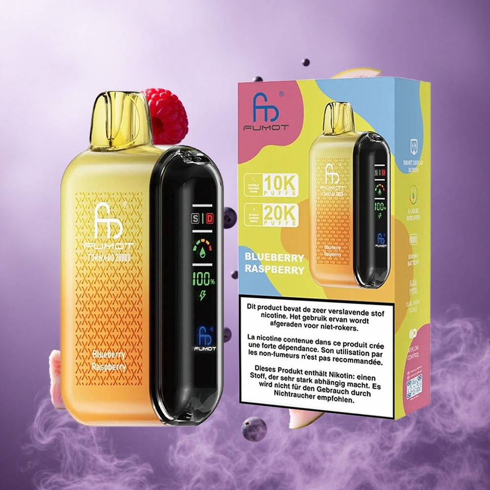 Fumot Tornado 20000 Puffs Blueberry Raspberry Singapore Wholesale Dual Mesh Coil 20ml E-liquid Capacity