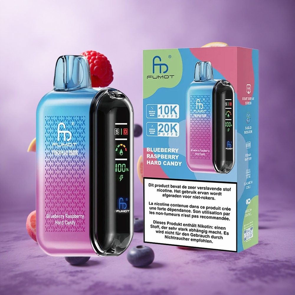 Fumot Tornado 20000 Puffs Blueberry Raspberry Singapore Wholesale Dual Mesh Coil 20ml E-liquid Capacity