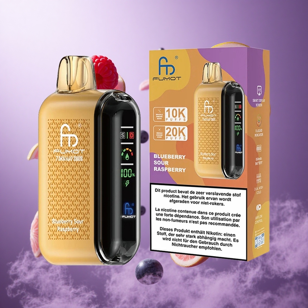 Fumot Tornado 20000 Puffs Blueberry Sour Raspberry Singapore Wholesale Dual Mesh Coil 20ml E-liquid Capacity