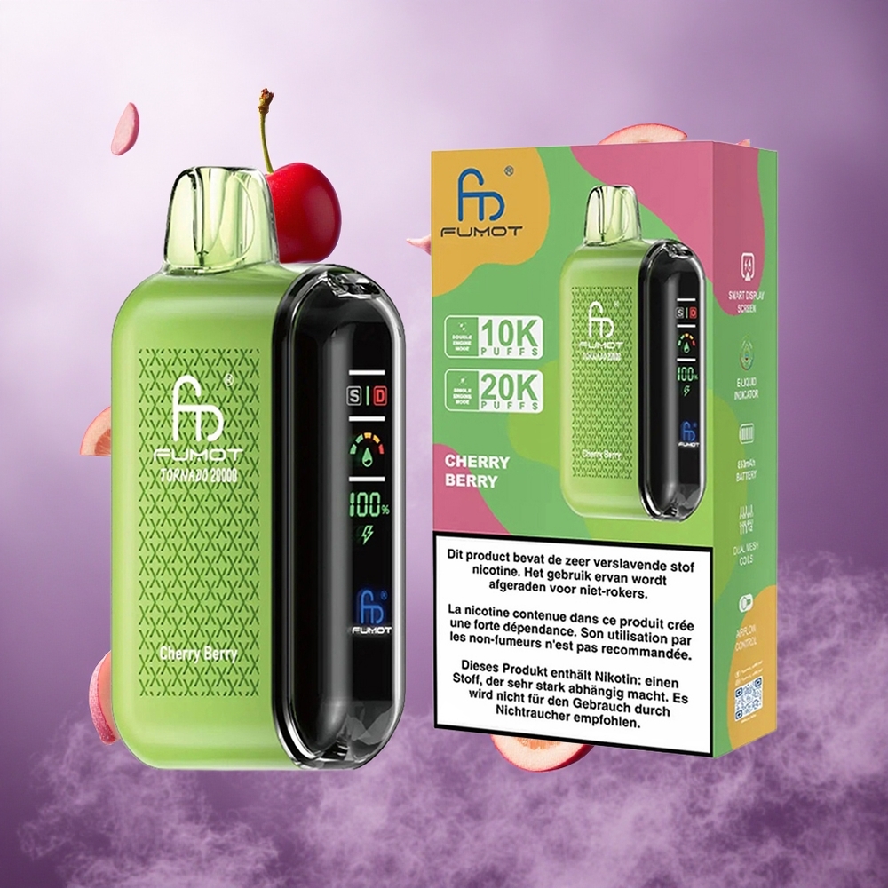 Fumot Tornado 20000 Puffs Cherry Berry Singapore Wholesale Dual Mesh Coil 20ml E-liquid Capacity