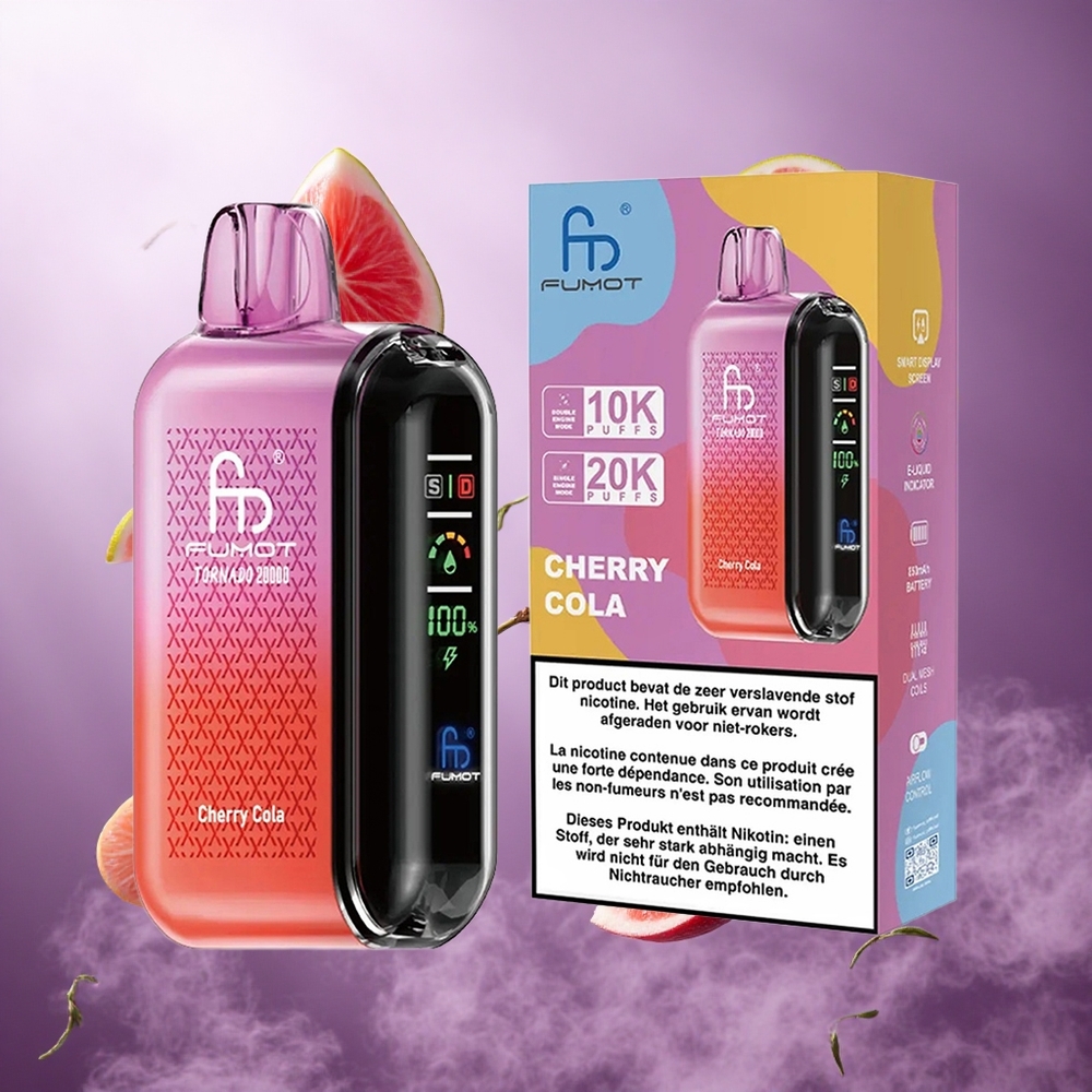 Fumot Tornado 20000 Puffs Cherry Cola Singapore Wholesale Dual Mesh Coil 850mAh Rechargeable Battery