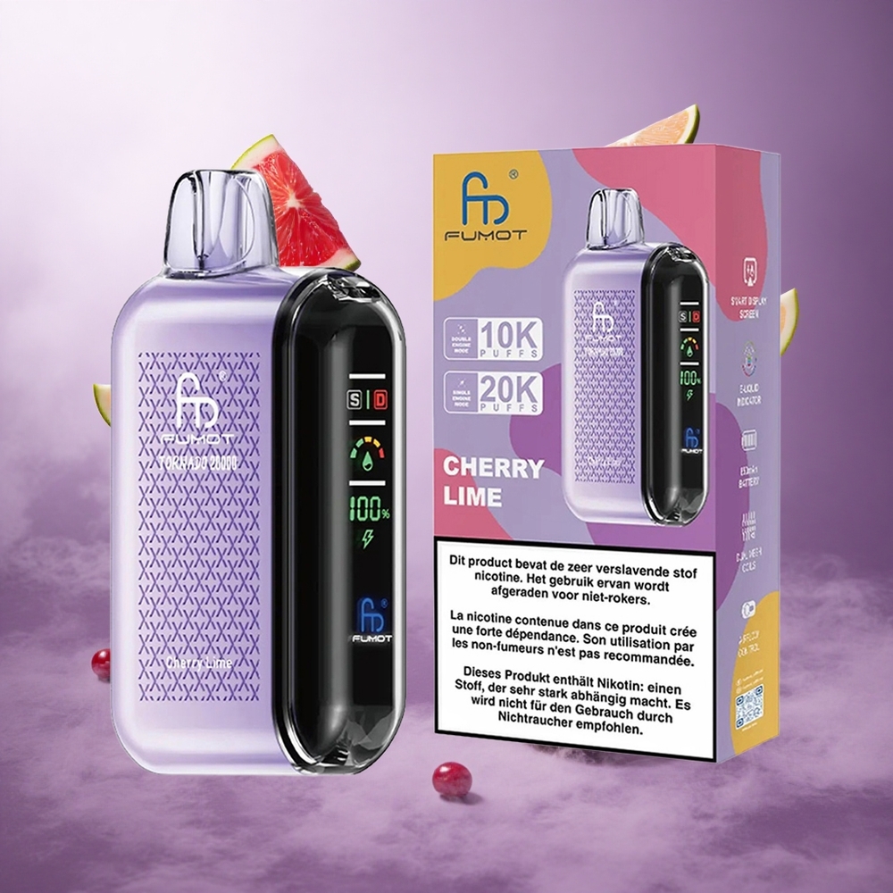 Fumot Tornado 20000 Puffs Cherry Lime Singapore Wholesale 20ml E-liquid Capacity 850mAh Rechargeable Battery